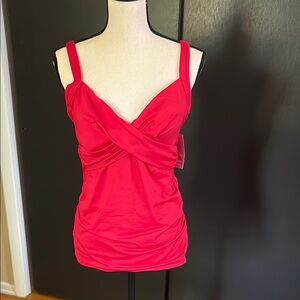 Lands' End Red Ruched Tie Front Tankini